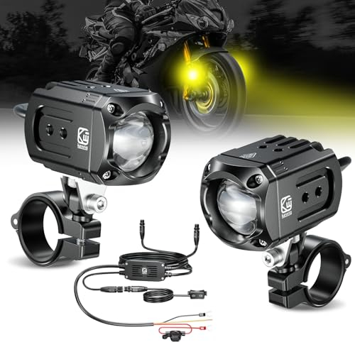Kewig Motorrad LED Zusatz Licht 60W Bernstein/Gelb Weiß Zweifarbige Zusatzscheinwerfer, Nebelscheinwerfer mit Kabelbaum, Offroad-Arbeitsscheinwerfer, kompatibel mit Motorrad J-eep, SUV(Black)