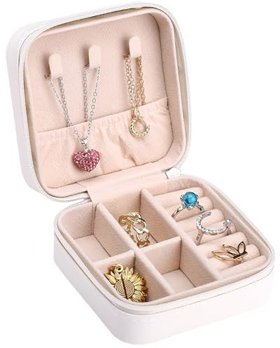 Naler Mini Portable Jewelry Box Organiser - White Jewellery Storage Case for Women Travel Essentials