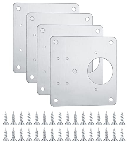 4 Pcs Hinge Repair Plate, Kitchen Cupboard Cabinets Door Hinge Repair Plate, Stainless Steel Hinges Repair Plates Brackets with Holes, Flat Fixing Joining Mending Plates Brackets with 32 Pcs Screws