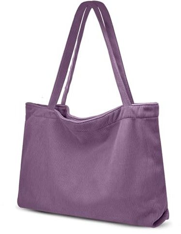 X SIM FITNESSX Unisex Umhängetasche Cord Tasche Tote Bag Damen Shopper Fashion Stofftasche für Alltag/Büro/Schule/Reisen (LILA)