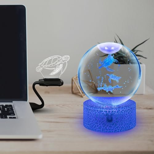 Schildkröte Kristallkugel Lampe Meerestier Nachtlicht 16 Farbe wechselnde 3D Levitation Lampe Fernbedienung dimmbar Dekoration Lampe für Haus Schlafzimmer Geburtstag Weihnachten für Kinder (3.2inch)