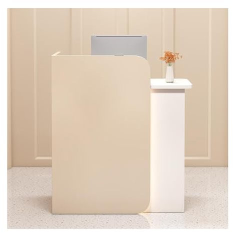 YVZYLXH Verkaufstheke,Empfangstheke mit 2 Schubladen,Rezeptionstheke mit Sichtschutz,Büromöbel Rezeptionsmöbe mit LED -Leuchten,Rezeptionsmöbel Für Store Shop Clinic Office(Color:Yellow+White)