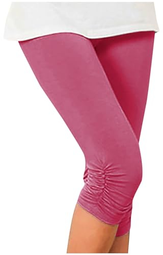 Luckywaqng Lack Leggings Damen Einfarbige Damen-Plissee-Design, modische und wadenelastische Damen-Shorts, Leggings, Bodybuilding-Hosen Sexy Body (Hot Pink, M)