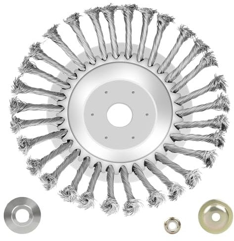 OFFCUP Desbrozadora de Acero, Cepillo para Desbrozadora de 8 Pulgadas, Cepillo Desbrozadora con 3 Accesorios de Montaje para Se Adapta a un Tamaño de Orificio de 25.4 mm, para Eliminar Musgo, Hierbas