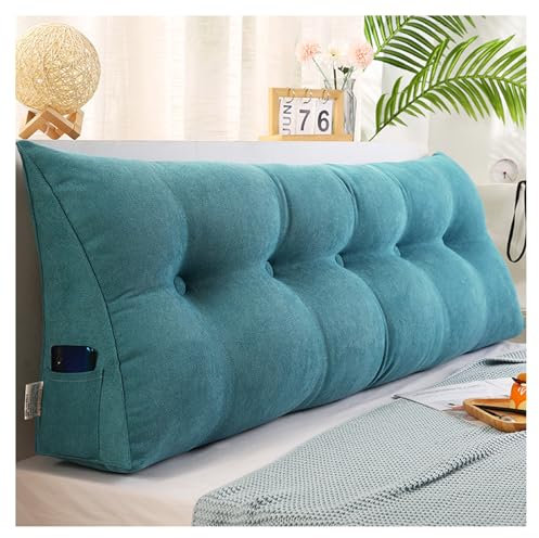 CJJZFO Lesekissen für Bett Und Sofa, Stützkissen Rücken Bett, Kissen Bett Rückenlehne, Lendenkissen Bett, Rückenkissen für Sofa, Kordsamt Keilkissen Sofa(Blue 1,150 * 50 * 20cm)