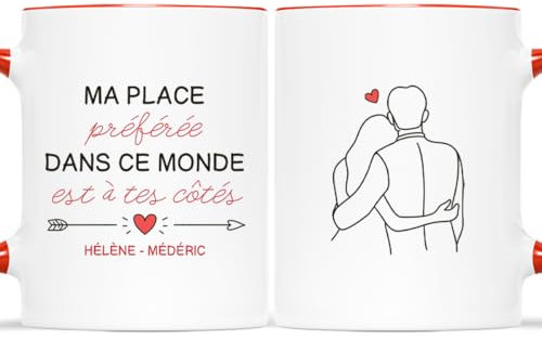 𝗖𝗔𝗗𝗘𝗔𝗨 𝗣𝗟𝗨𝗦 Mug Personnalisé Prénom - Ma Place Préférée Est À Tes Côtés - Cadeau Couple, Maitresse, Noce - Tasse Personnalisable Amour, Amoureux