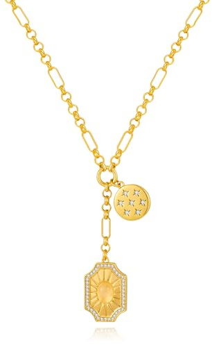 WOWORAMA Gold Anhänger Halskette für Frauen Trendige Sonne Stern Kreuz Charm Halskette Glücksblatt Herz Choker Halskette Chunky Gold Ketten Halskette