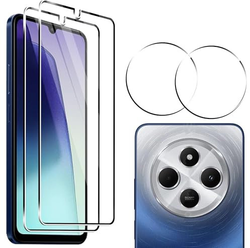 zZjoOoj Protector de Pantalla para Xiaomi Redmi 14C/ Poco C75, 2 Piezas Cristal Templado y 2 Piezas Protector de Lente de Cámara, Dureza 9H Ultra Resistente Vidrio Templado para Redmi 14 C