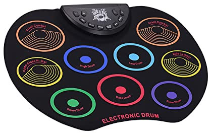 Solinder Kompakte Größe Roll-Up Drum Set Elektronisches Drum Kit 9 Silikon Drum Pads USB/Batteriebetrieben mit Drumsticks Fußpedale für Kinder Kinder