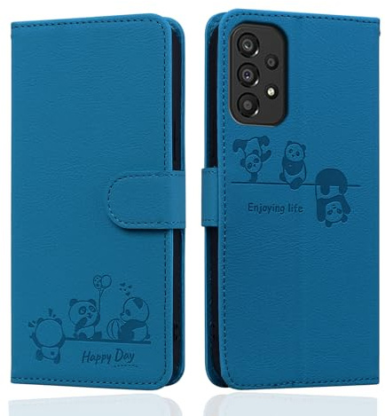 Butnyeoe for Samsung Galaxy A53 5G Flip Case with Card Holder, Samsung A53 5G Wallet Case for Women, PU Leather Magnetic Book Protective Phone Cover, Cute Cartoon Panda Blue