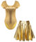 Loodgao Damen Metallic Body Kurzarm Rundhals Ballett Tanz Gymnastik Turn Anzug Trikot mit Glänzend Skater Glocken Swing Eiskunstlauf Rock Gold L