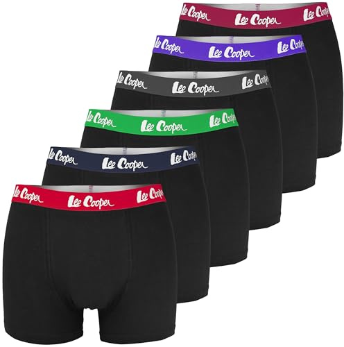 Lee Cooper Boxershorts Herren Schwarz - Set 6 Pack - Größe: M L XL XXL - Klassich Stilvoll Baumwoll Passform Atmungsaktiv Elastisch Unterwäsche Unterhosen Männer Men Retroshorts