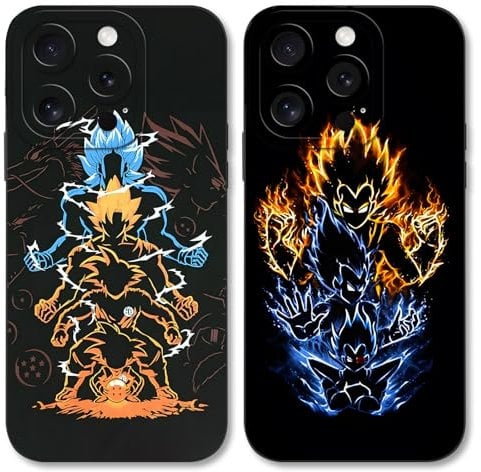 Eouine 2 Pack Phone Case For iPhone X/XS 5.8 inch, Anime Japanese Manga Cartoon Manga Pattern Shockproof Soft Aesthetics Design Full lens Protection Cover for Children Boy Girl, Black