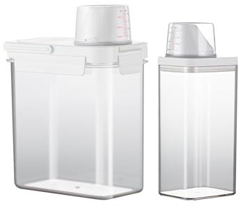 EssQuintorial Laundry Detergent Dispenser-2 Pack,Washing Powder Storage Containe with Measuring Cup, Laundry Storage Containers ,Multi-Purpose Storage Jar for Laundry Room & kitchen (3500ml+1500ml)