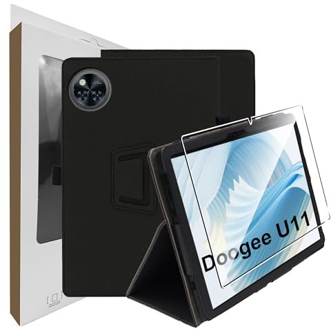 Suttkue for Case Compatible with DOOGEE U11/U11 Pro, Tablet Protection Bundle with 1 Piece 9H Hardness Anti-Scratch Film, Vertical Stand Function, Protective Case for DOOGEE U11/U11 Pro, Black