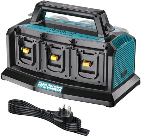 Adisipsoarin Super Battery Charger for Makita 18v lxt Battery, 6-Ports Simultaneous Rapid Charger Station Compatible with Malita 18v Li-Ion Battery and Tools DC18SF Chargers
