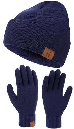 Bequemer Laden Herren Damen Winter Beanie Mütze Touchscreen Handschuhe Set | Unisex Thermo Wintermütze Strickmütze Warm Winterhandschuhe Strickhandschuhe Set Windabweisende Fleece Gefütterte Geschenke