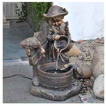 Dh2yjnbf3 Fontanella da Interni Piccola Fontana in Resina di Rame Imitazione Che dà da Mangiare alle Anatre, Bambina Che Fa Circolare l'acqua, Ornamenti in Stile Europeo Fontana da Tavolo