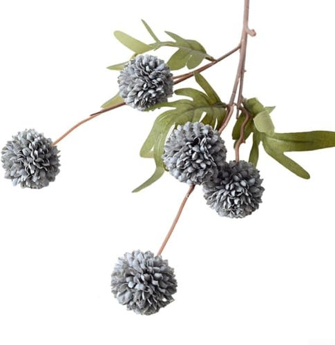 Flor artificial de seda para el hogar, boda, decoración de hotel, simulación de 5 bolas de chalota, crisantemo, boda, pong, juan, hermosos colores, diseño realista (azul)