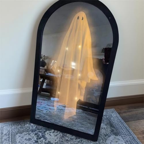 SAROZZTAL Halloween Hologramm Spiegel, Interaktiver Geisterspiegel mit LED Spukeffekt - Gruselige Geister-Illusion für Innenraum-Deko, Partys & Events, Schlafzimmer, Küche (A, 19IN)