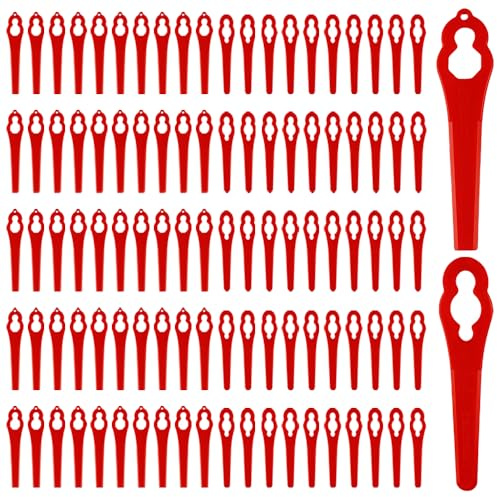 TRKETK 100 Pièces Lames de Rechange en Plastique, Lames de Rechange Compatible Rouge Lame Coupe Bordure Tondeuse à Gazon Lame Plastique Coupe Bordure Lames de Rechange pour Coupe Bordure sans Fil