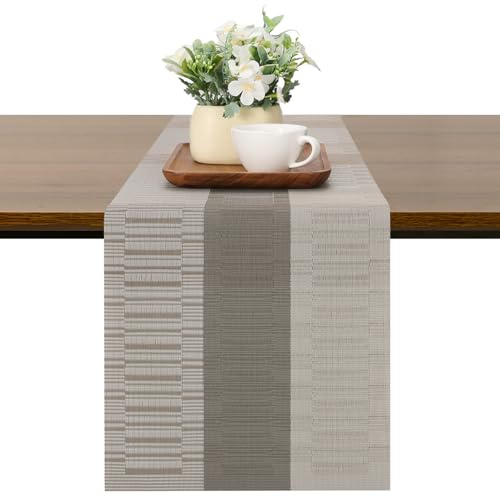 Chitomars Tischläufer Modern abwaschbar Outdoor hitzebeständig Tischläufer | PVC Gewebte Tischläufer rutschfest Vinyl für Häuser Restaurants Hotels Tischdekos (Grau Dunkelgrau, 30x180cm)