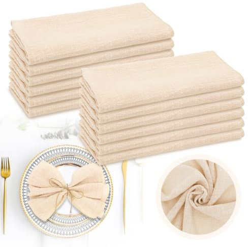Stoffservietten Baumwolle 12er Set 42x42 cm, Baumwollservietten Beige | Servietten Stoff, Waschbar & Wiederverwendbar, Stoffservietten für Tischdeko, Hochzeit, Geburtstage, Familienfeiern
