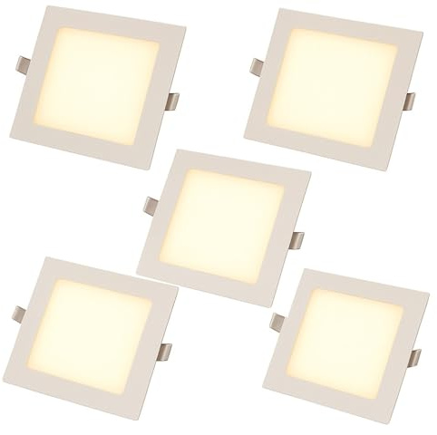 AntDau71® - 5 Pezzi Faretto LED da Incasso Quadrato 3000K Luce Bianca Calda Ultra Sottile per Soffitto Cartongesso per Interno Esterno - Alta Luminosità e Design Moderno (6 Watt (11,5cm x 11,5cm))