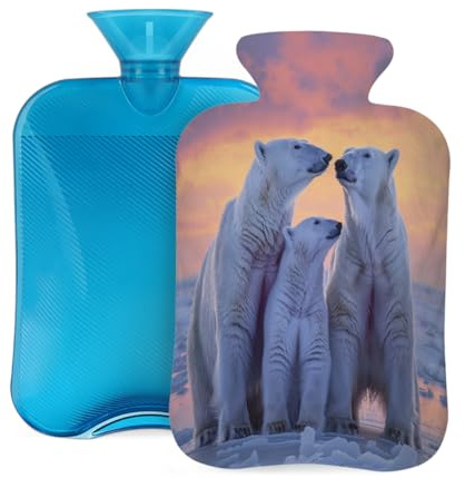 2L Hot Water Bottle with Cover, Polar Bears Arctic Large Capacity Hot Water Bag for Hot Cold Compress, Hand Feet Warmer, Neck Shoulder Pain Relief