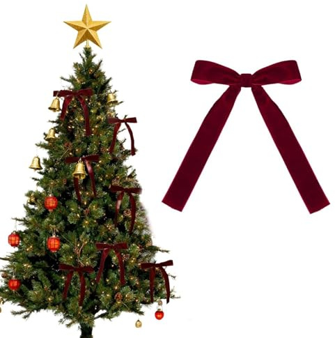 dinghaole 12 Stück Weinrote Samtschleifen Weihnachtsbaumschmuck, Vintage Ribbon Velvet Christmas Bows Weihnachtsschmuck, Velvet Christmas Bows Home Decorations für Baum, Kamin, Haustür