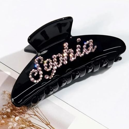 Personalisierte Haarklammer mit Strasssteinen – Acetat-Haarspange mit individuellem Namen for Frauen, Haarspangen, Brautjungferngeschenke, Haarschmuck for Hochzeiten und Valentinstag(Schwarz)