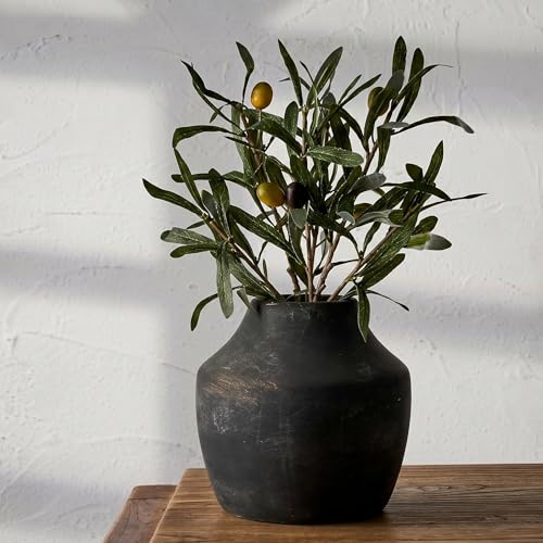 KRYSTHIA Keramik-Blumenvase, dekorative schwarze Vase, rustikale Terrakotta-Vasen für Heimdekoration, Landhaus-Vintage-Vasen für Wohnzimmer, Küche, Schlafzimmer, Büro, Couchtisch, 14 cm