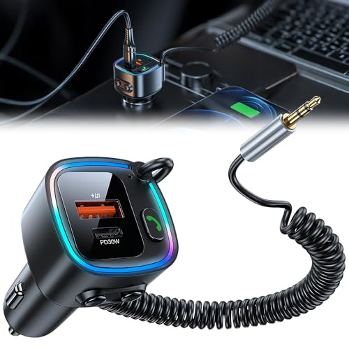 Aux Bluetooth 5.4 Adapter Auto, ZMCVOE 3.5mm Klinke Bluetooth Adapter, Aux auf Bluetoothadapter für Kabelloses Musikhören, Freisprechfunktion, Schnellladung