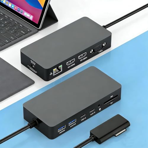Neues Surface Dock 2 mit 72W Netzteil,12in1 Surface Dockingstation mit Dual HDMI 4K +VGA für Surface pro 11/10/9/8/X/7/6/5/4/3,Surface Laptop 7/6/5/4/3/2/1,Surface Laptop Go 1/2/3,Book 1/2/3
