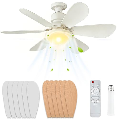 SGZIOO Ceiling Fans with Lights and Remote, 40W Screw in Ceiling Fan Light with E27 Base, 6 Wood Color and 6 White Fan Blade, 3 Colors Lights, 3 Speed, Light Fan Ceiling for Bedroom, Living Room
