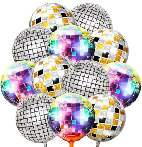 Wishstar 12 Stück Discokugel Luftballon, 4D Helium Ballons, Folienballons | Karneval Silvester Neujahr, Disco Party Dekoration, Birthday Balloons, 80er 90er Deco, Discokugel Folienballons Geburtstag