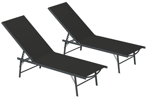 Outsunny 2er-Set Sonnenliegen, klappbare Liegestühle aus Textilene, verstellbare Gartenliegen für Strand, Entspannung, Camping, Pool, Terrasse, 54 x 164 x 84 cm, schwarz