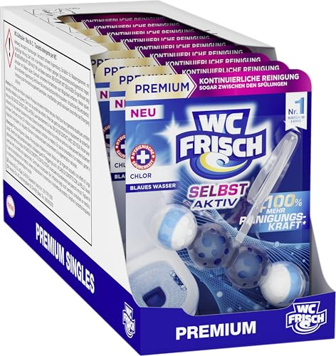 WC Frisch Selbst Aktiv Chlor Blauspüler (10er), 4in1-Klosteine Einhänger | WC Stein mit Anti-Kalk-Formel, Reinigungsschaum & blauem Wasser, WC-Reiniger für sichtbare Reinigung zwischen den Spülungen
