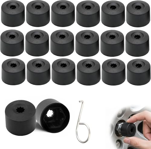 20 Pezzi Copri Bulloni 17mm, Copribulloni Auto Universali Neri, Tappi per Bulloni Ruota Esagonali con Strumento di Rimozione, Protezione Dadi per Pneumatici Auto e SUV
