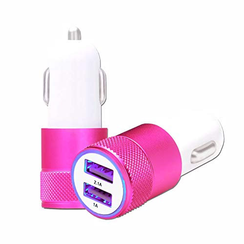 Ph26 G-Anica - Caricabatterie da Auto per Smartphone da 5,0, 4G, USB, Doppia Porta, Ultra Veloce, 2 Pezzi, 12/24 V, Colore: Rosa