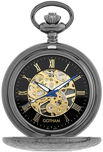 Gotham GWC14040BBK Herren-Armbanduhr, mechanisch, 17 Juwelen, zweifache Hälfte Hunter