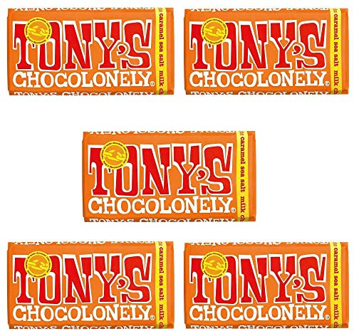 Tony's Chocolonely Chocolat 180 g – Lot de 5, chocolat au lait, caramel, sel de mer