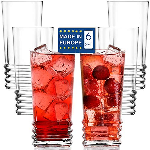 CRYSTALIA Luxury Water Glasses Set of 6, 330ml Square Glass Drinking 100% LEAD & CADMIUM FREE Tall Drinking Glasses Cocktail, Juice Glasses, Highball Glasses Set of 6, Hiball Glasses, Tumbler Glasses