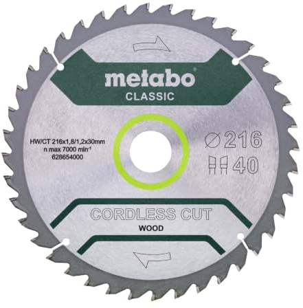 METABO 628654000 - Hoja de sierra Cordless Cut Classic 216x30 mm dientes 40 WZ 5° /B