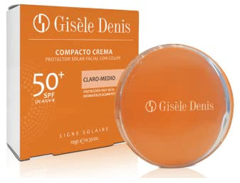 GISÈLE DENIS - Compacto Crema 10 gr, Maquillaje Compacto y Protector Solar Facial, Color Claro-Medio y FPS50+, con Vitamina E, para Pieles Medias, Maquillaje Cara, Bronceado Natural, Unifica el Tono