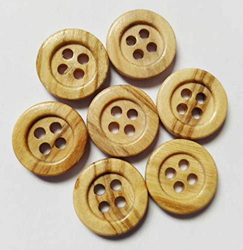 50 Wooden Buttons - 12 mm - 4 Holes - Olive Tree Wood - Light Colour - Sewing accesory * Produced and Shipped from Spain*