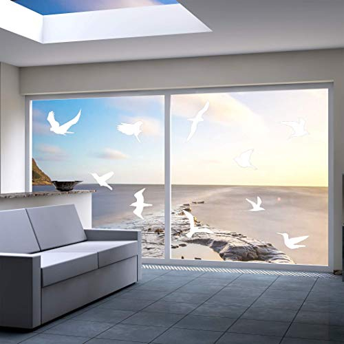 QUALIVEAU® 10-18cm große Aufkleber zum Schutz vor Vogelschlag | Komplett – Set mit Verklebehilfe | Farbe: Weiß