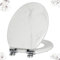 Angel Shield Abattant WC en marbre durable avec fermeture silencieuse, facile à nettoyer, charnières à dégagement rapide (allongé, marbre blanc)