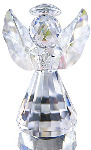 HDCRYSTALGIFTS - Statuetta a forma di angioletto, in cristallo, decorazione e ornamento natalizio, regalo da collezione (trasparente)
