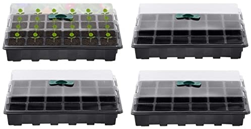 KAHEIGN 4Pcs Anzuchtschalen für Pflanzen, 24 Zellen Kunststoff Keimschalen Pflanzschalen mit verstellbaren Belüftungsöffnungen für Gewächshausgartenhaus (mit 4pcs Deckel und Sockel)